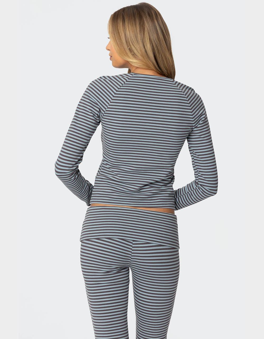 EDIKTED Kaeli Stripey Long Sleeve Tee - NAVY