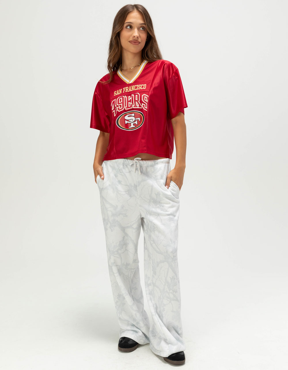 SAN FRANCISCO 49ERS Fight Song Womens Crop Mesh Jersey - RED