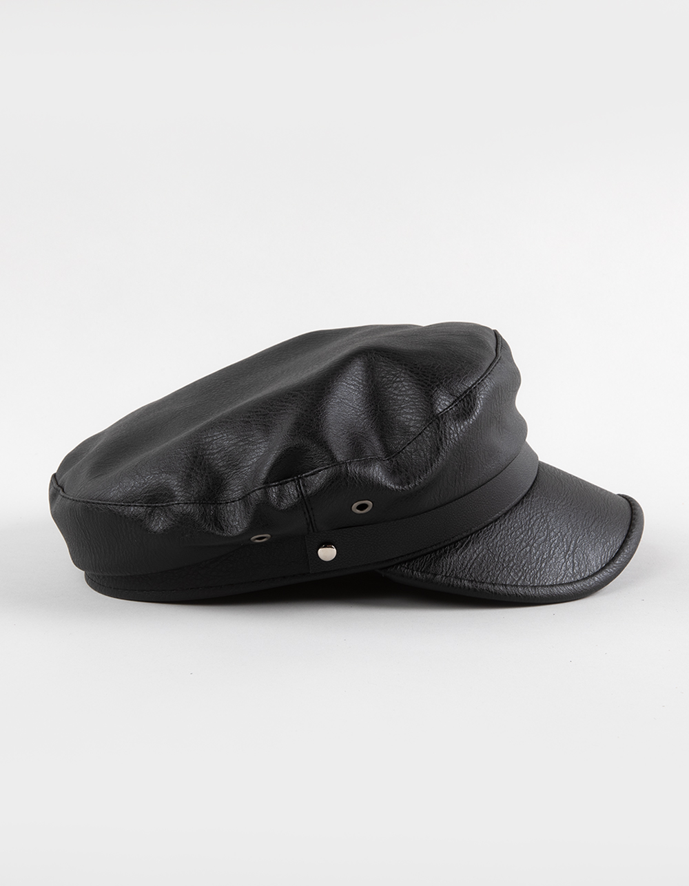 Phoenix Faux Leather Womens Fiddler Cap - BLACK