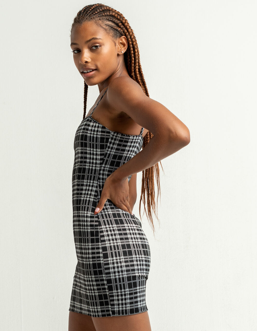 FULL TILT Plaid Knit Black & White Slip Dress BLKWH Tillys