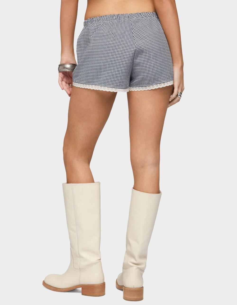 EDIKTED Ellie Lacey Gingham Shorts - NAVY