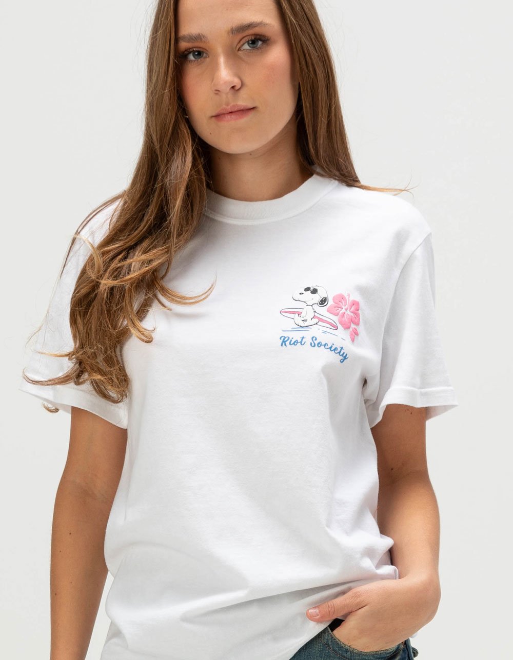 RIOT SOCIETY x Peanuts Snoopy Surf Womens Tee - WHITE