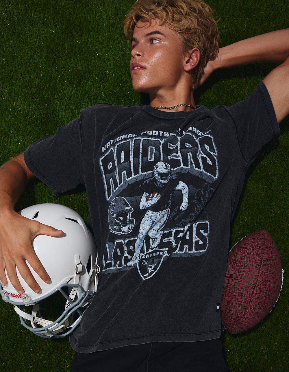 THE WILD COLLECTIVE Las Vegas Raiders Player Mens Tee - WASHED BLACK
