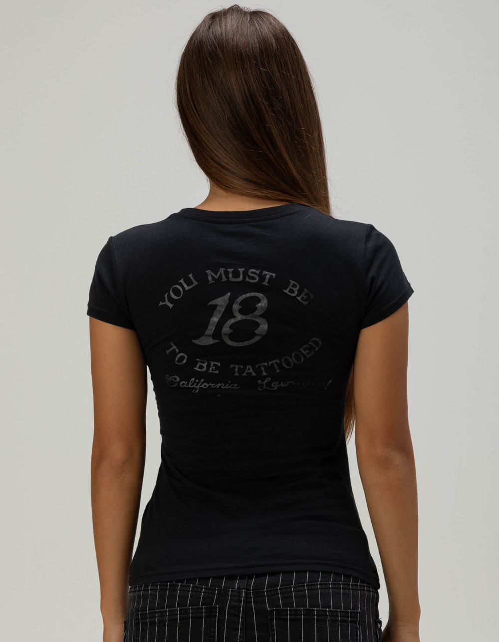 ED HARDY Rhinestone Retro Womens Fitted Tee - BLACK