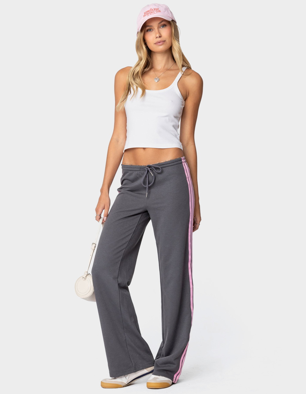EDIKTED Averie Contrast Striped Sweatpants - GRAY