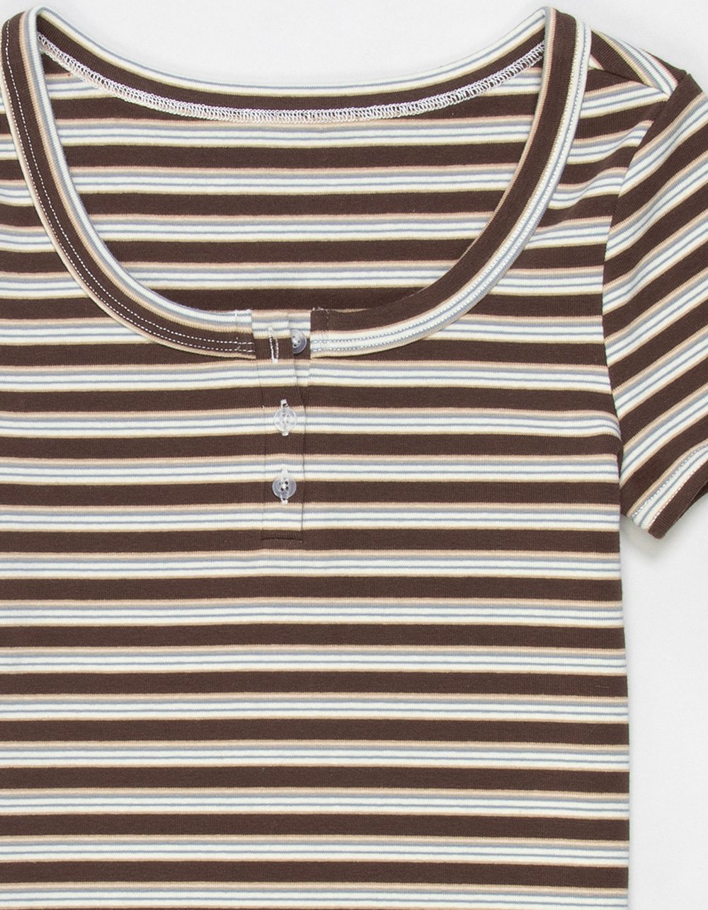 FULL TILT Stripe Girls Henley Top - BROWN COMBO