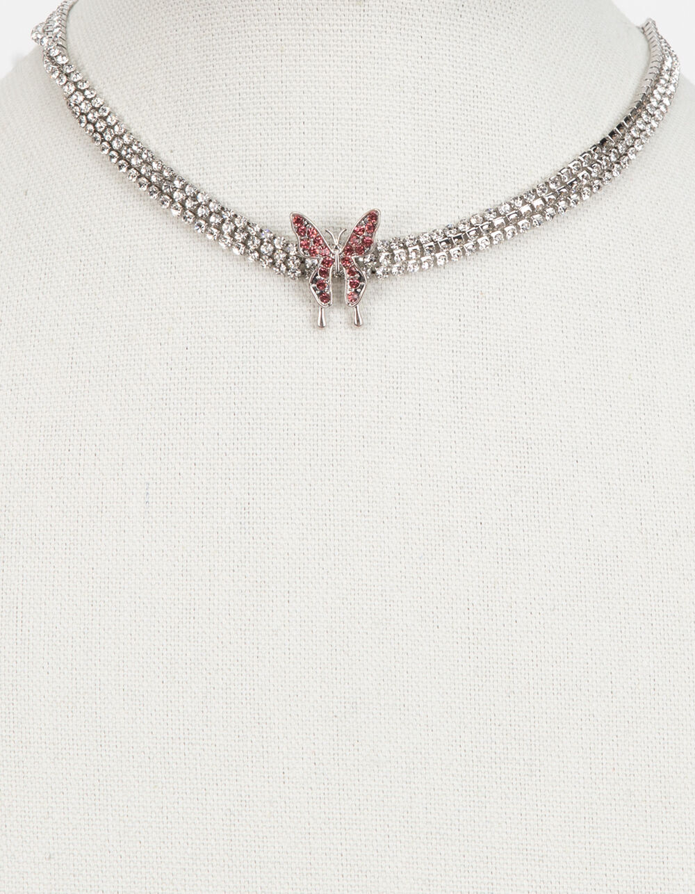 FULL TILT Rhinestone Butterfly Choker Necklace SILVER Tillys
