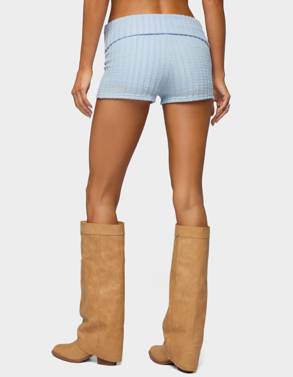 EDIKTED Iyara Textured Knit Foldover Micro Shorts - LIGHT BLUE