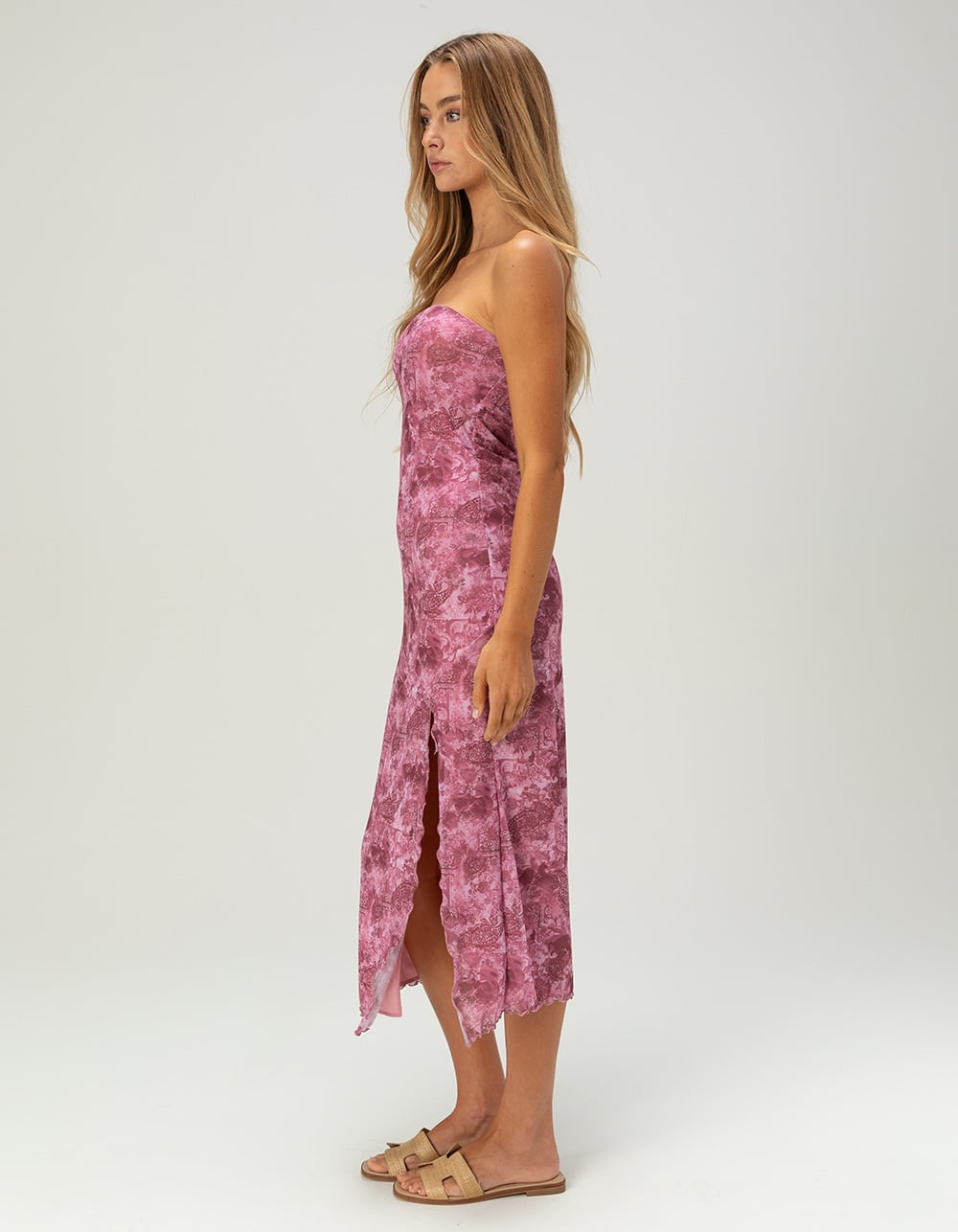 RSQ Womens Mesh Tube Midi Dress - PINK