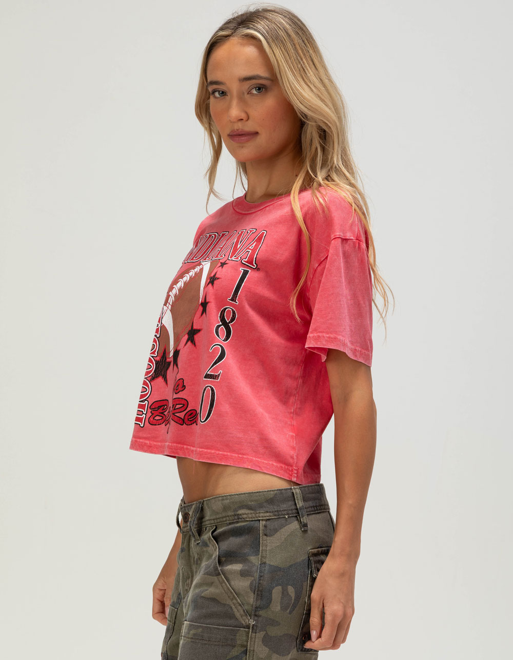 CHICKA-D Indiana University Short 'n Sweet Womens Crop Tee - RED