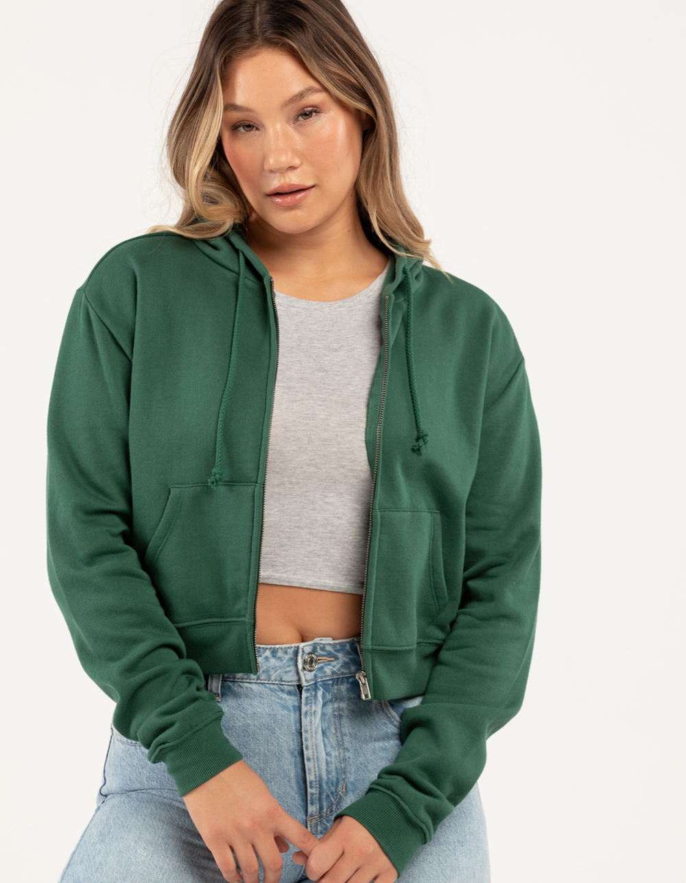 FULL TILT Essentials Womens Zip Crop Hoodie HUNTER Tillys