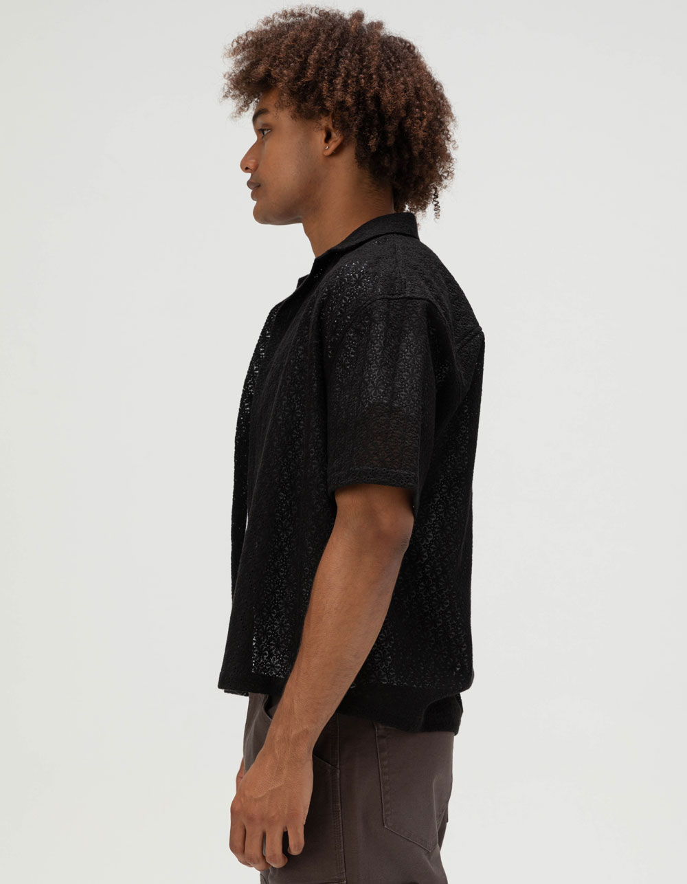 RSQ Mens Lace Camp Shirt - BLACK