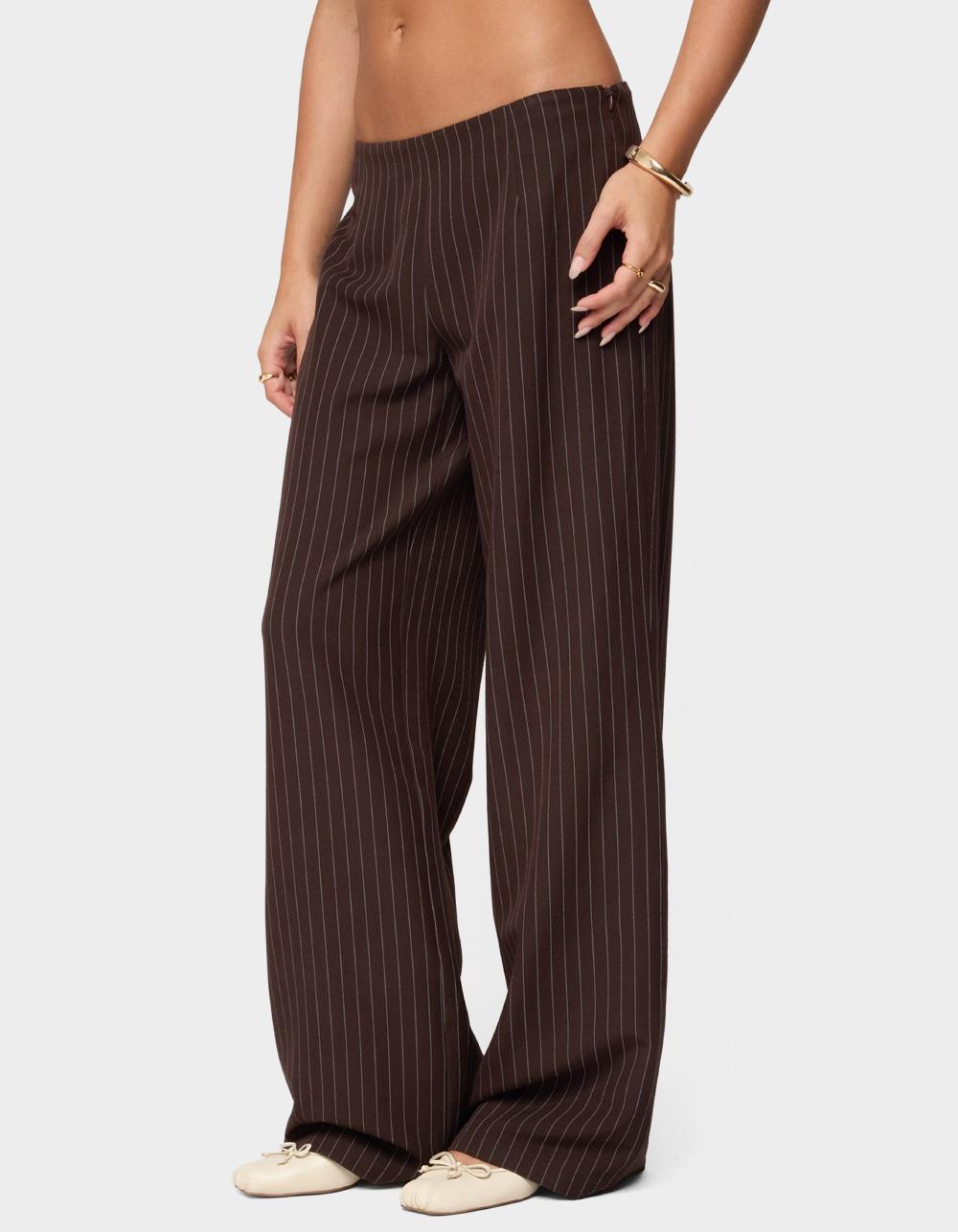 EDIKTED Kerie Pinstripe Low Rise Pants - BROWN