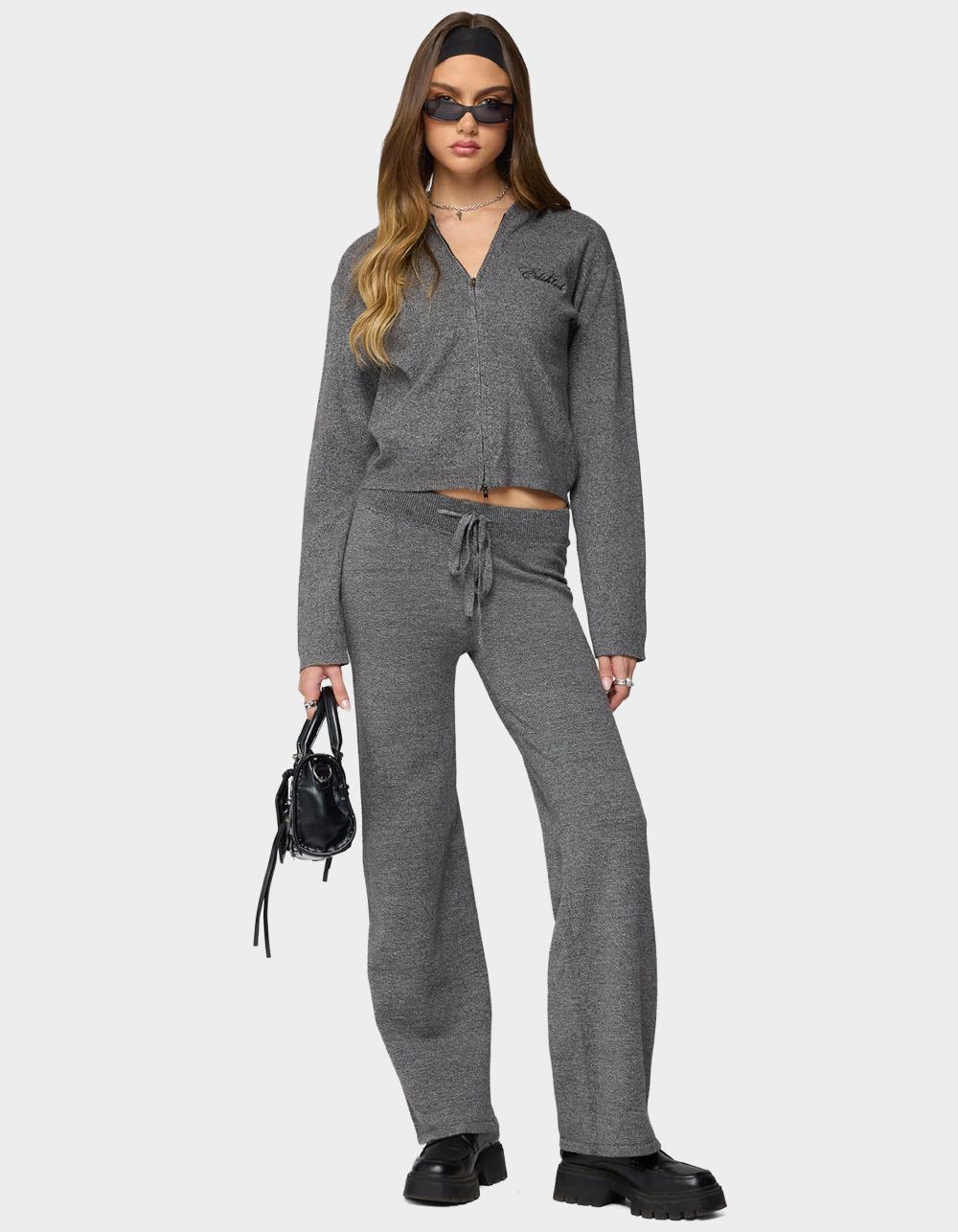 EDIKTED Ayah Knit Zip Up Hoodie - DARK GRAY