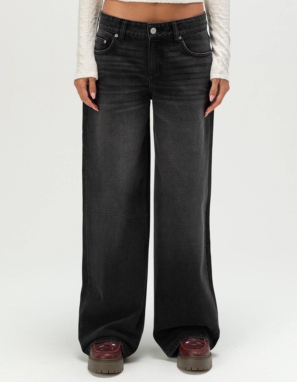 RSQ Womens Low Rise Flap Pocket Baggy Jeans - WASHED BLACK