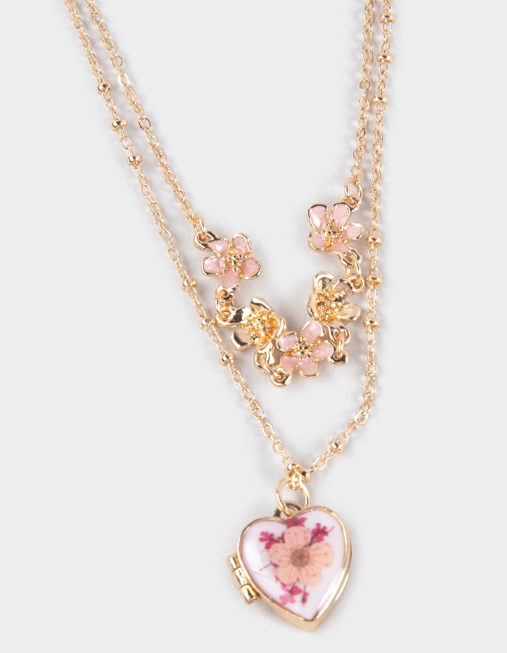 FULL TILT Heart Locket Floral Layered Necklace - GOLD