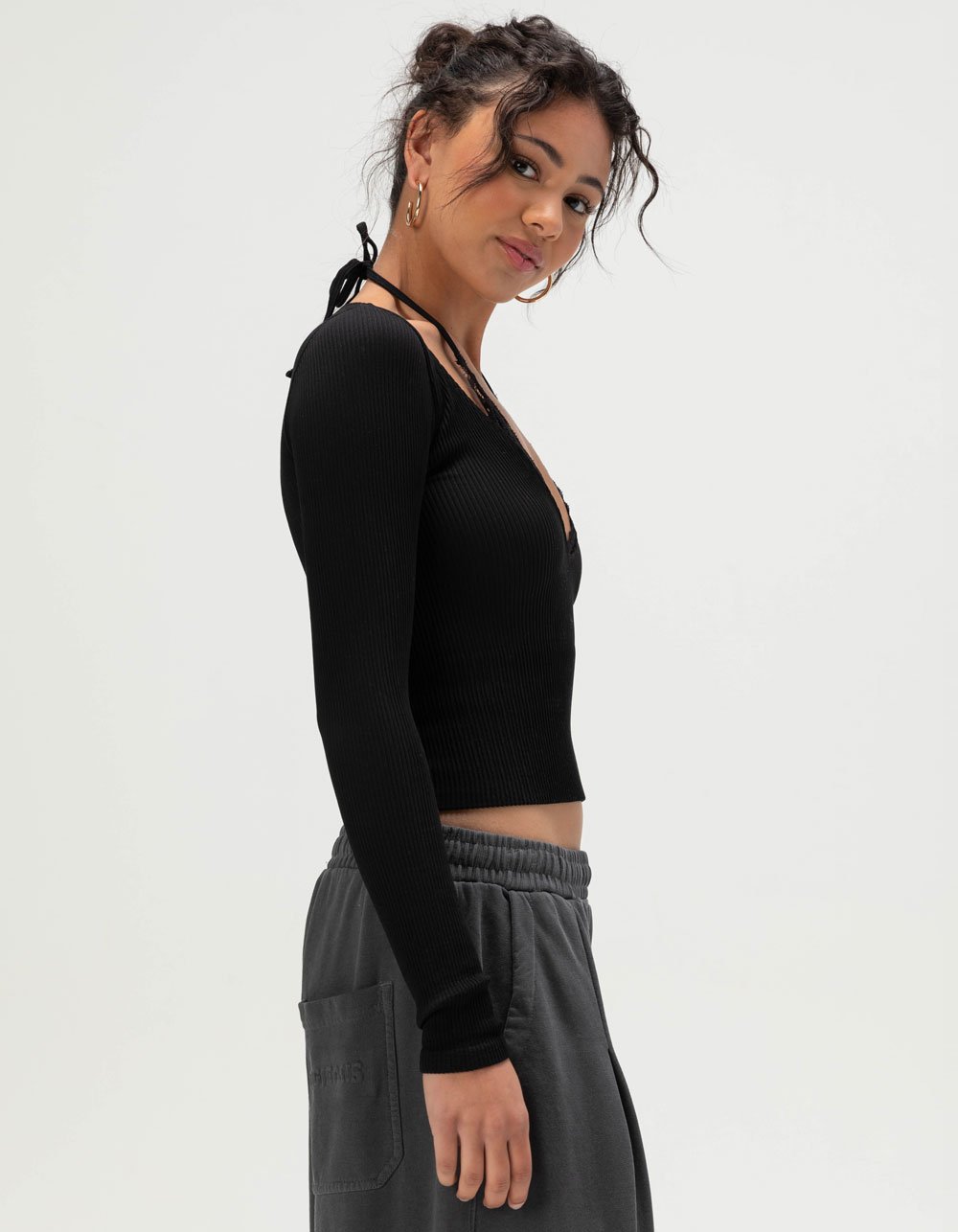 BDG Urban Outfitters Deep V Womens Long Sleeve 2fer Top