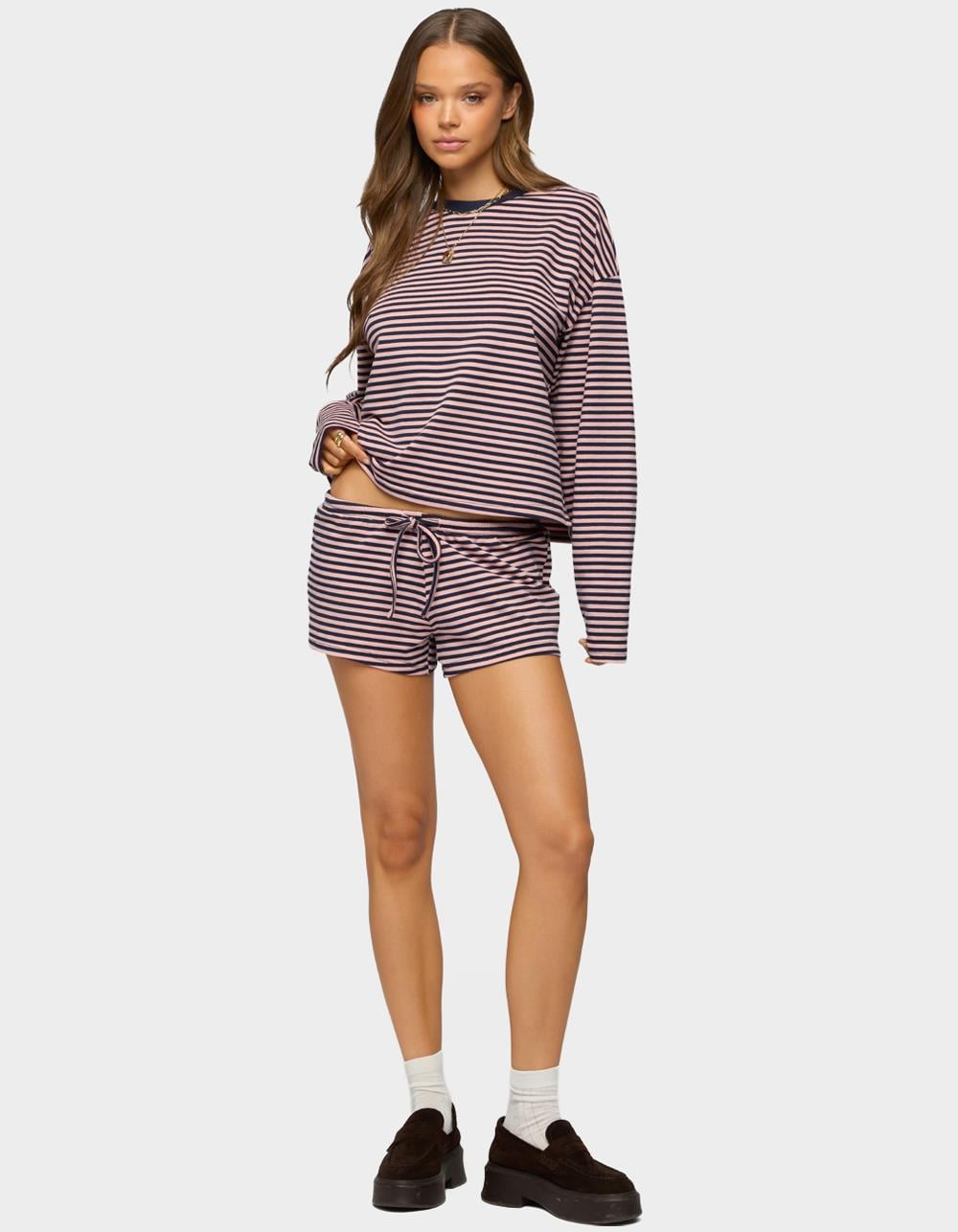 EDIKTED Jainee Striped Long Sleeve Tee - NAVY