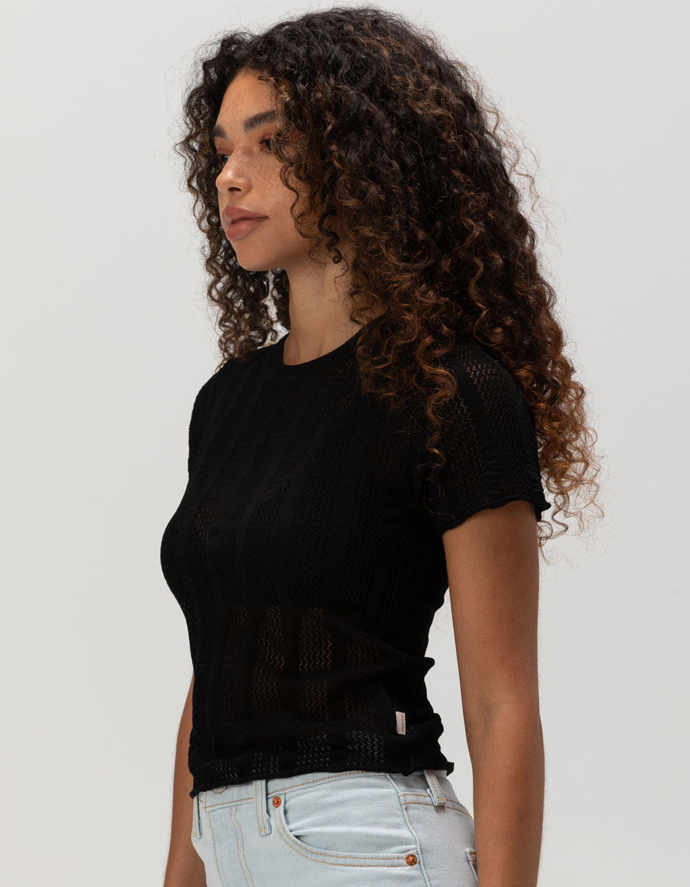 BRIXTON Sheer Knit Womens Top - BLACK