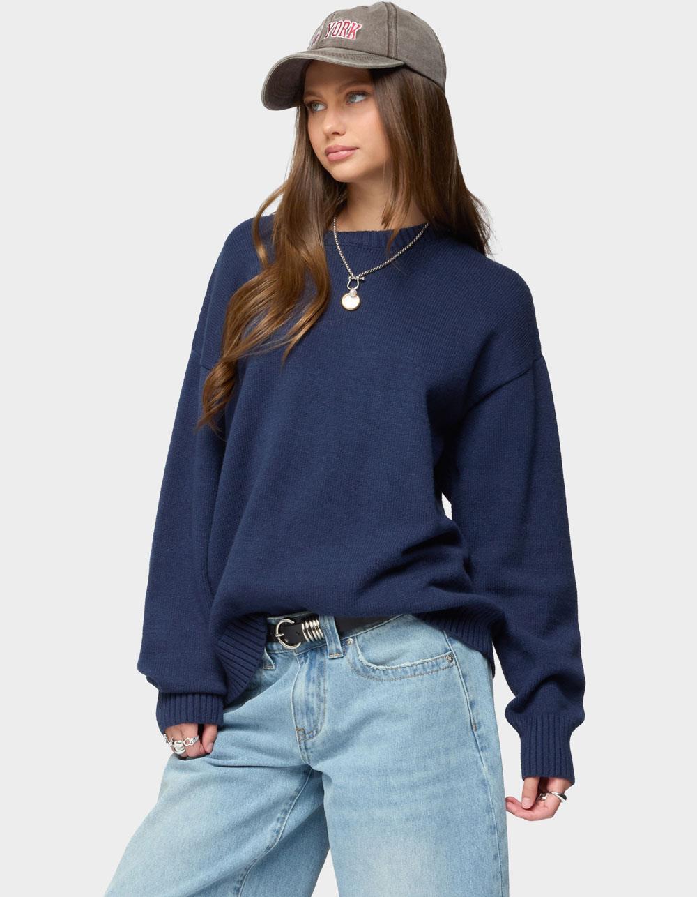 EDIKTED Priscila Oversized Crewneck Sweater - NAVY