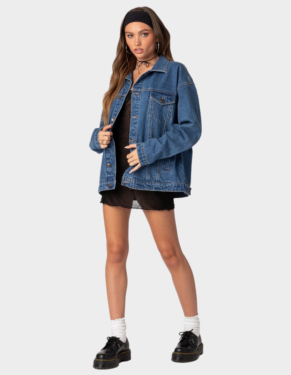 EDIKTED Dalia Oversized Denim Jacket - DARK BLUE