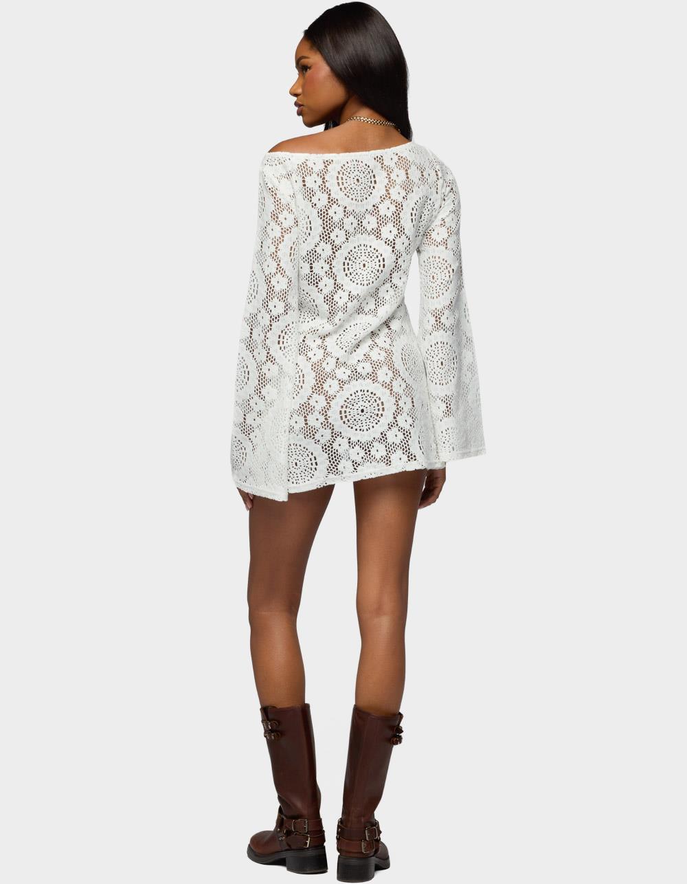EDIKTED Off Shoulder Sheer Lace Mini Dress - WHITE