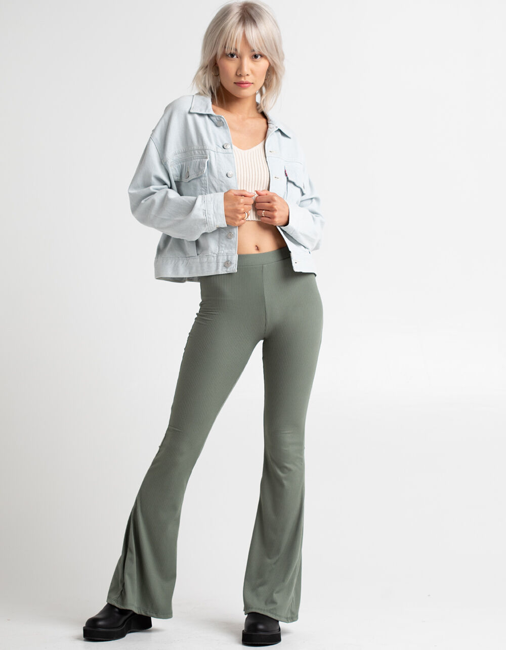 SKY AND SPARROW Rib Flare Womens Pants - SAGE | Tillys