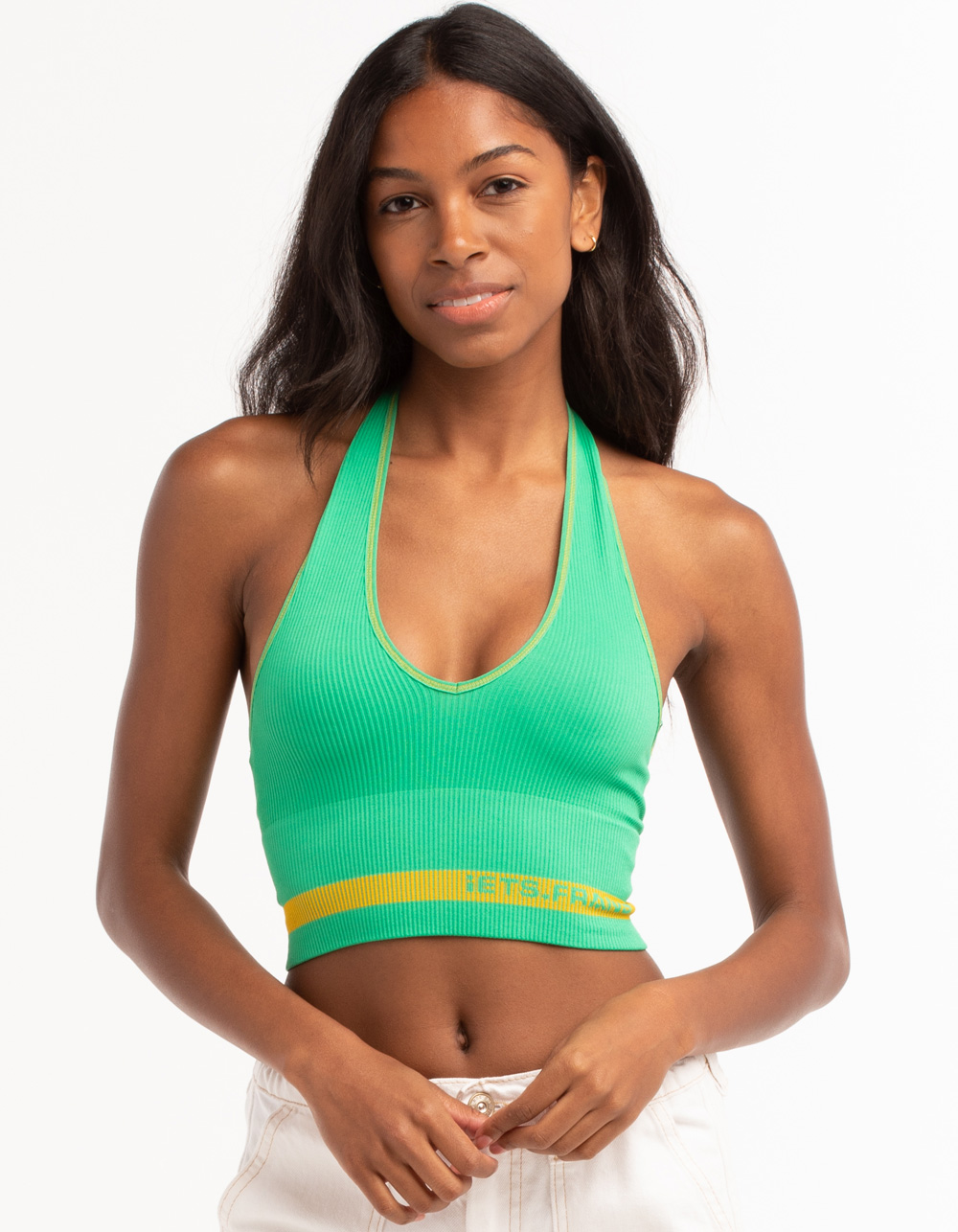 IETS FRANS Logo Womens Ribbed Halter Tank Top - GREEN | Tillys