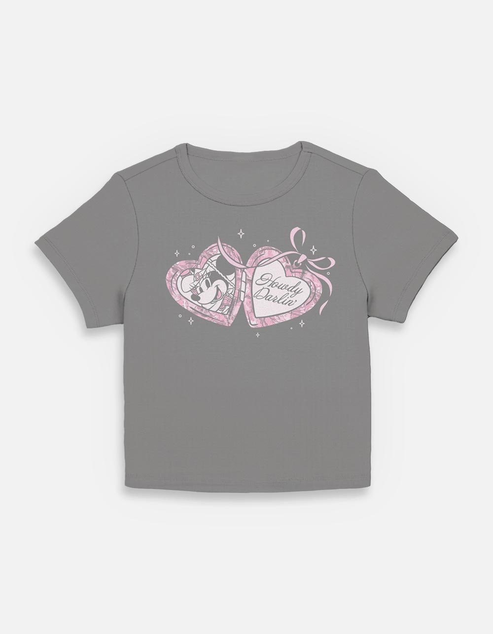 DISNEY Cowgirl Minnie Locket Womens Baby Tee - CHARCOAL