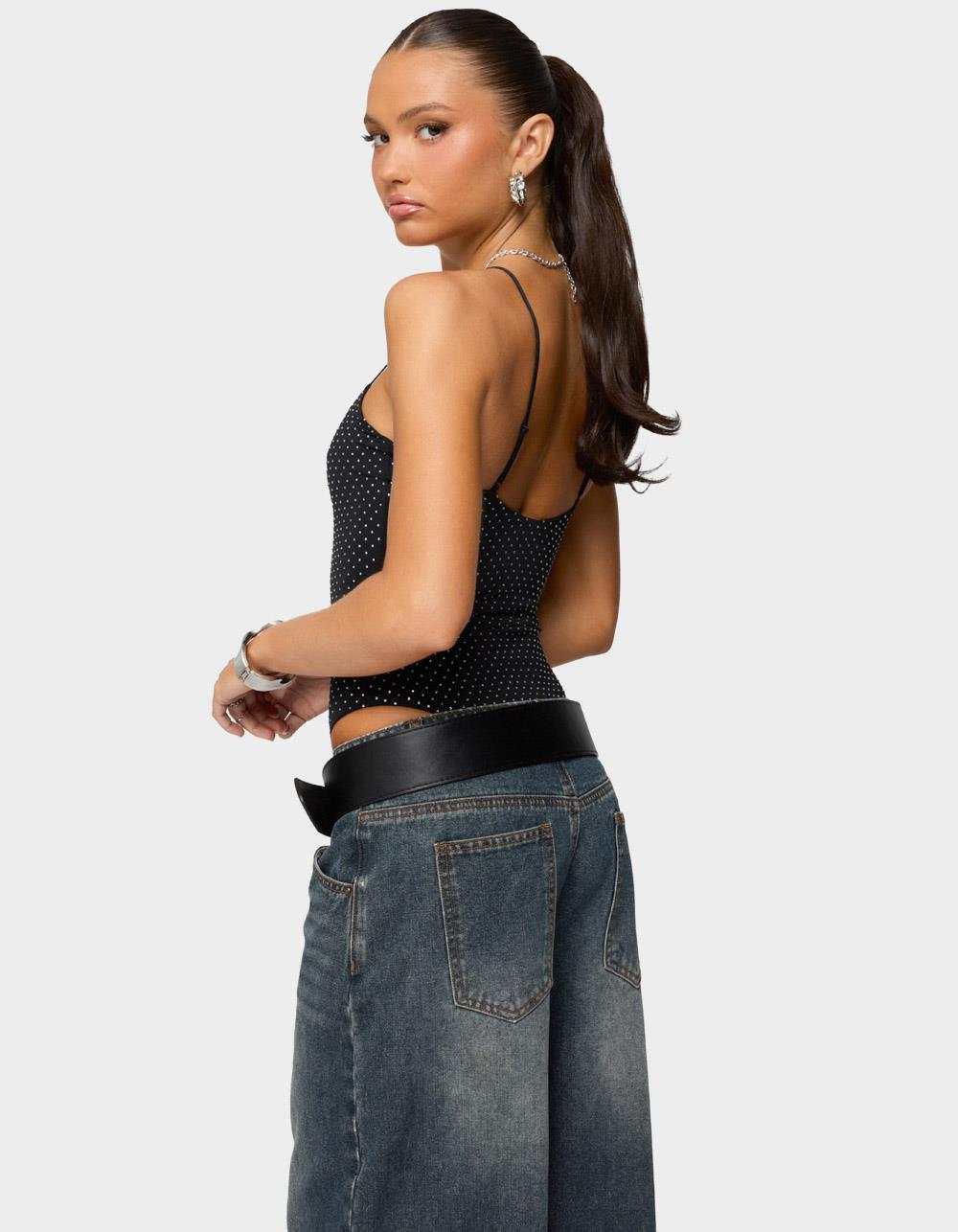 EDIKTED Georgey Rhinestone Bodysuit - BLACK