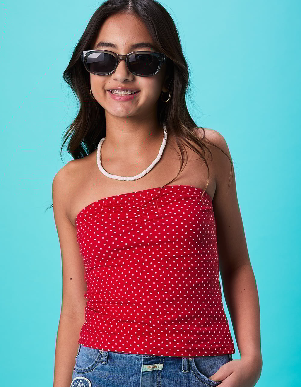 FULL TILT Essentials Girls Dot Tube Top - RED COMBO
