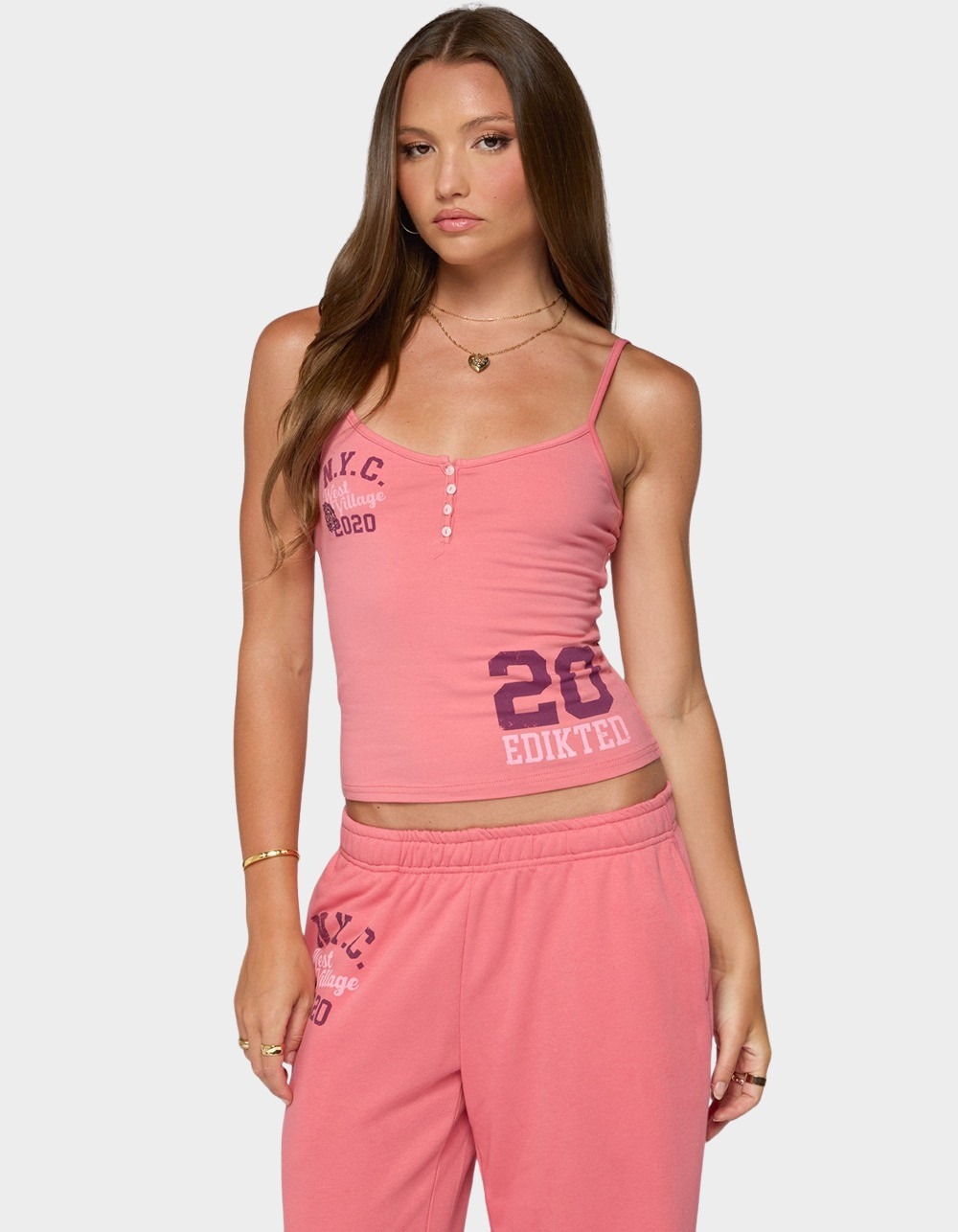 Edikted 2020 Henley Tank Top - PINK
