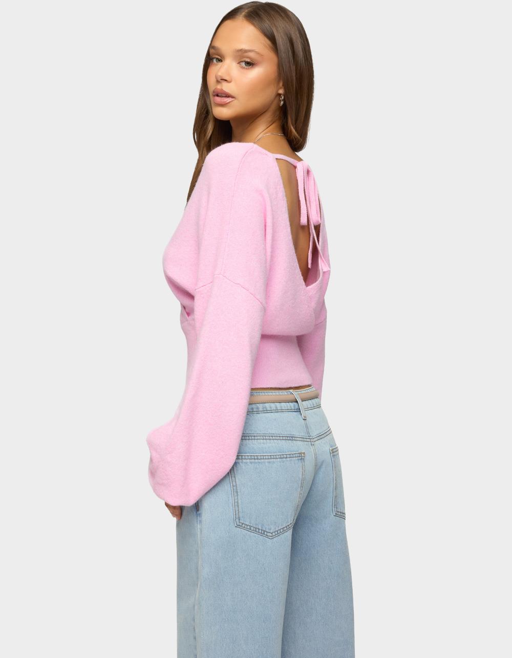 EDIKTED Lillia V-Neck Wrap Sweater - PINK