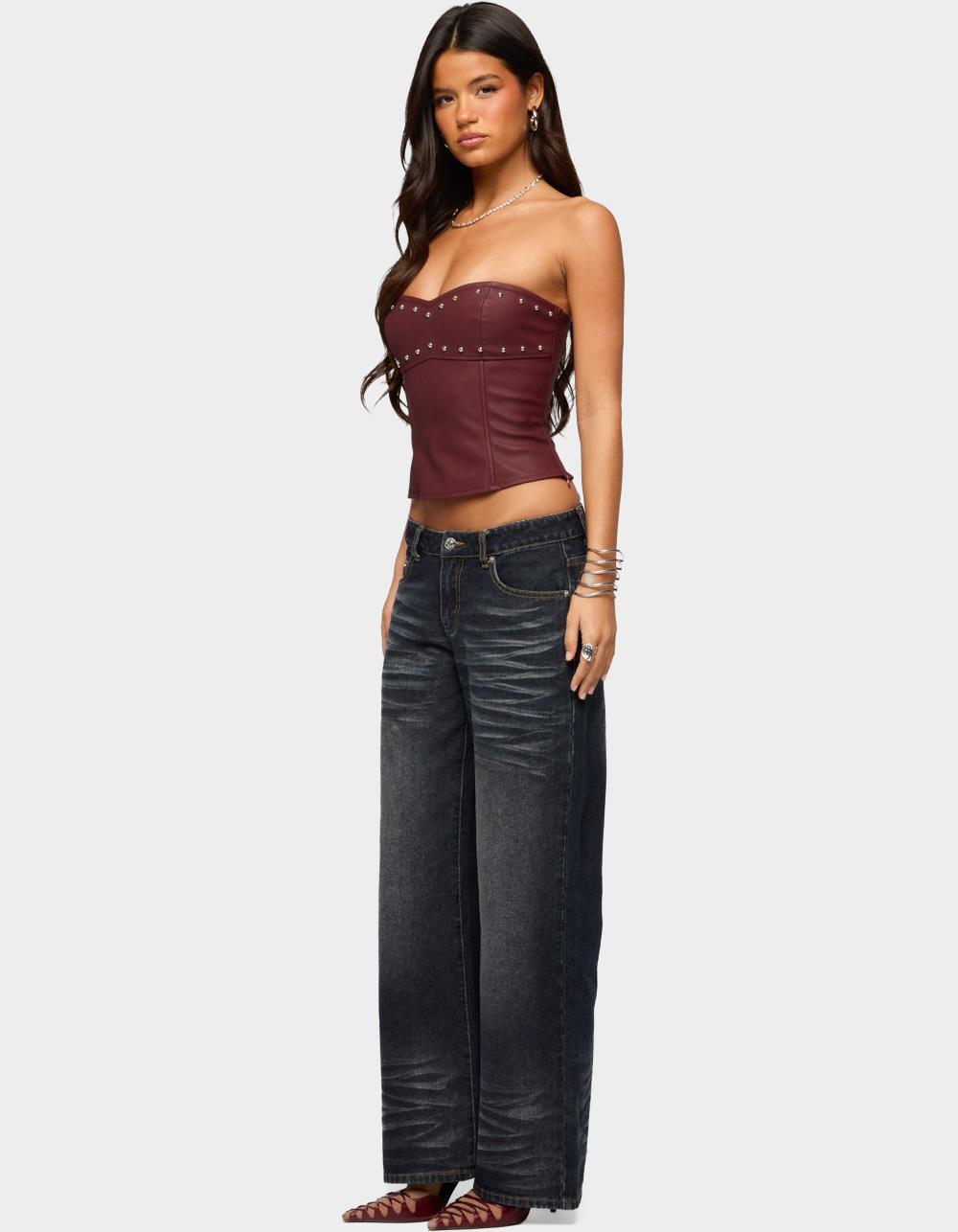 EDIKTED Magda Acid Wash Low Rise Baggy Jeans - DARK BLUE