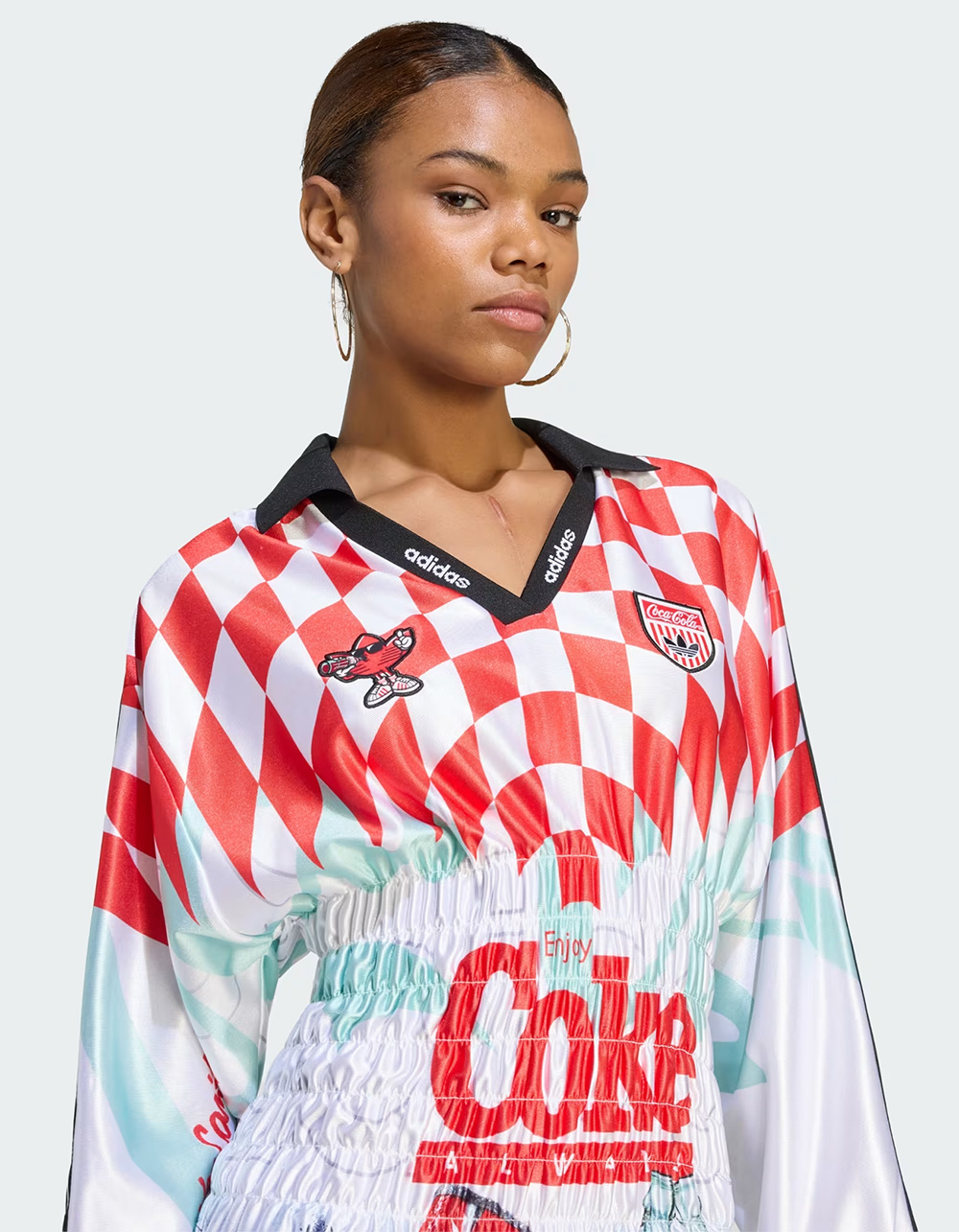 ADIDAS Originals x Coca-Cola Mash Up Womens Smocked Jersey - WHITE/MULTI