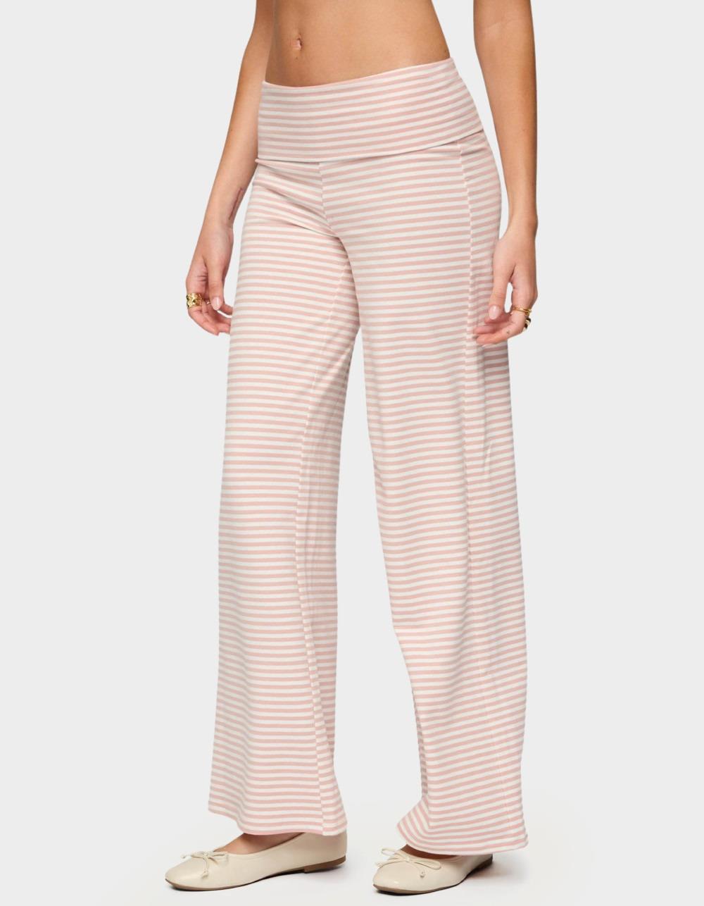 EDIKTED Lilah Striped Fold Over Pants - PINK