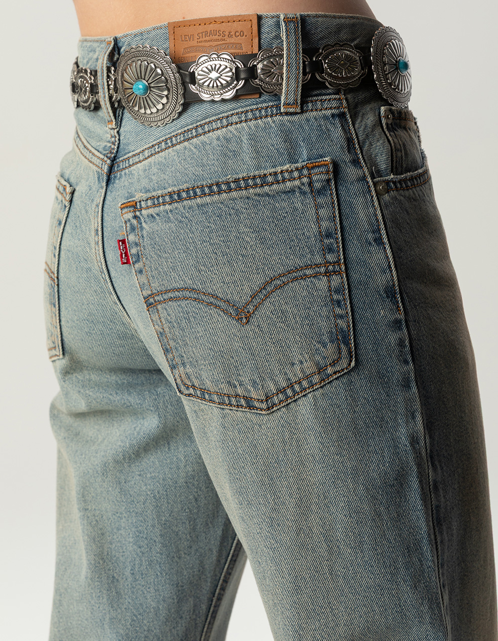 Faux Turquoise Concho Western Belt - BLACK