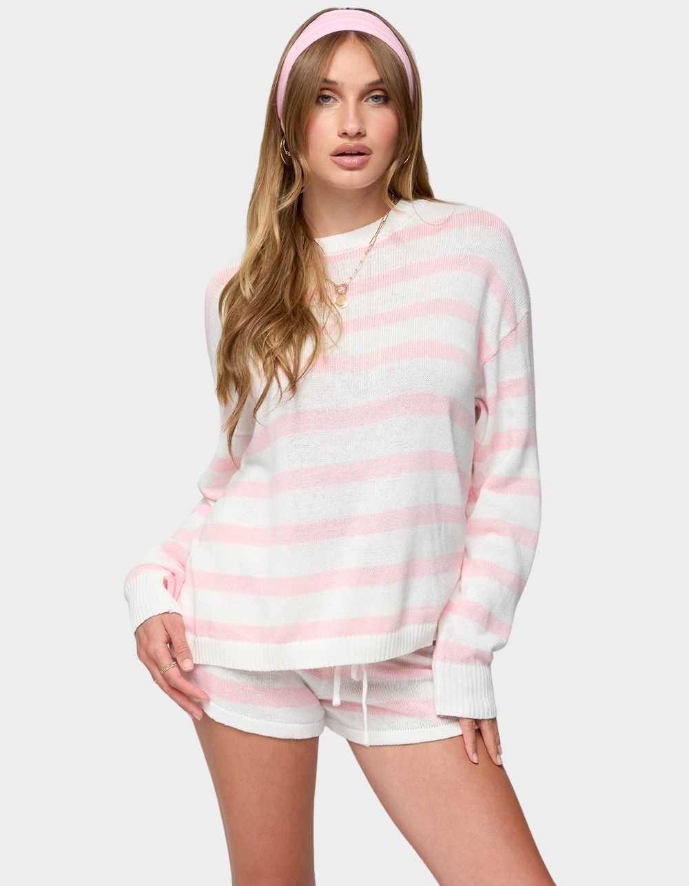 EDIKTED Amaris Oversized Striped Knit Sweater - LIGHT PINK