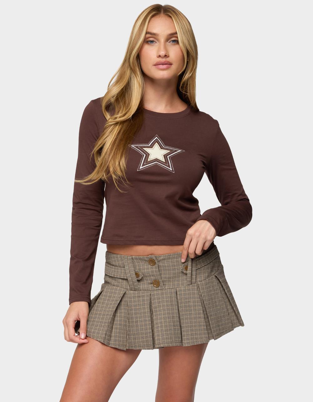 EDIKTED Starlett Long Sleeve Tee - BROWN
