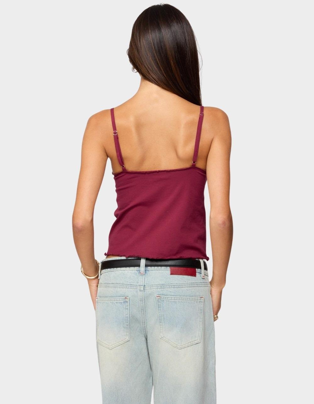 EDIKTED Glendon Babydoll Top - DK RED