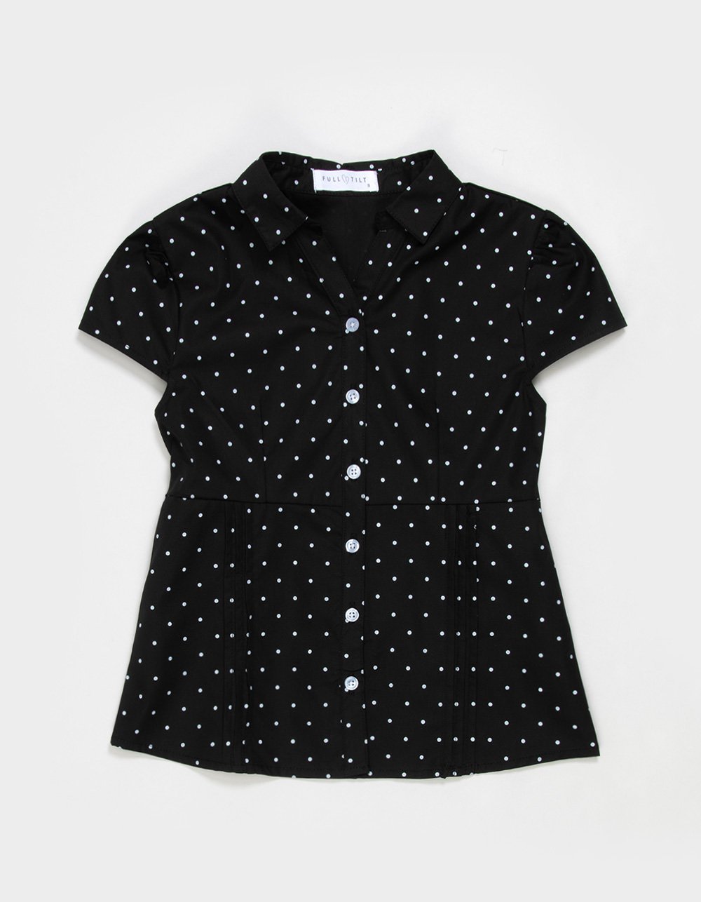 FULL TILT Girls Button Front Top - BLK/WHT