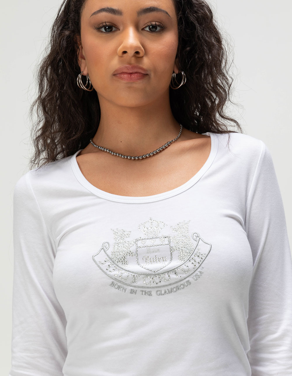 JUICY COUTURE Womens Long Sleeve Baby Tee - WHITE