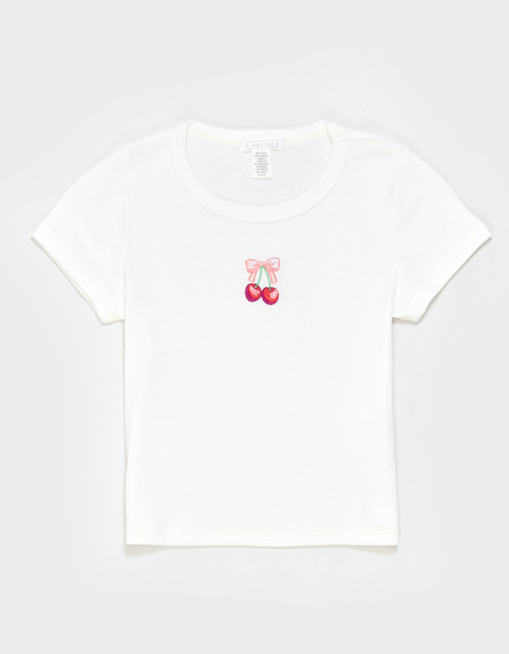 FULL TILT Embroidered Cherry Girls Baby Tee - WHITE