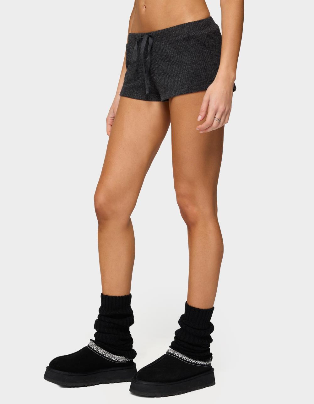 EDIKTED Teddy Waffle Shorts - BLACK