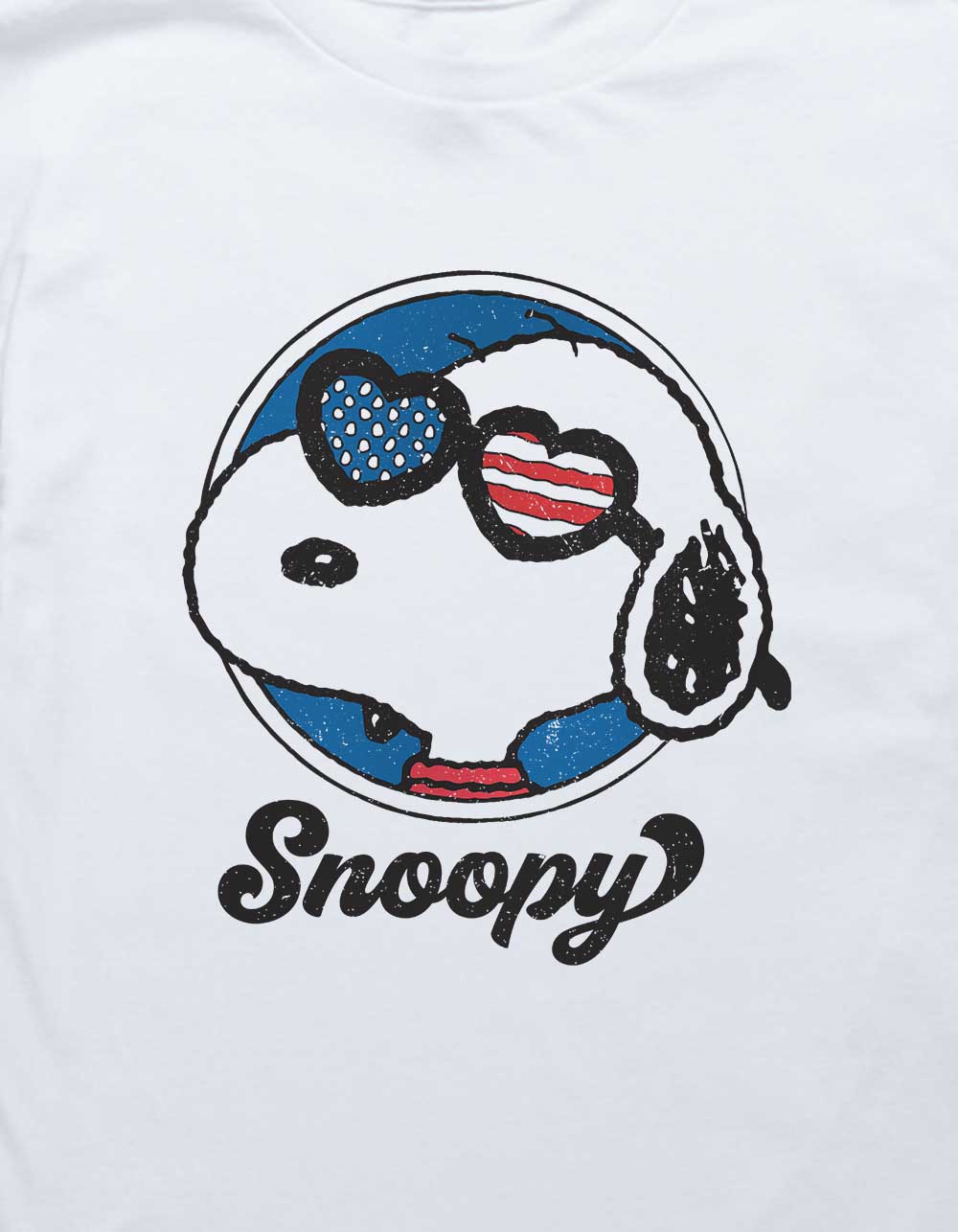 PEANUTS Snoopy USA Flag Glasses Unisex Kids Tee - WHITE