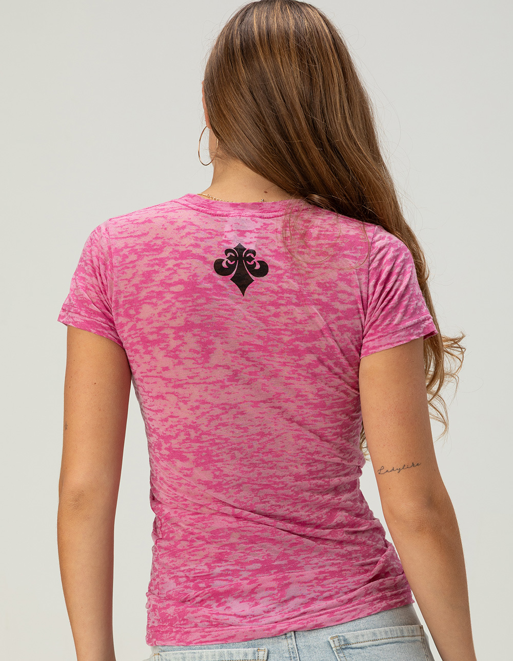 AFFLICTION Flaming Dragon Womens Fitted Tee - PINK