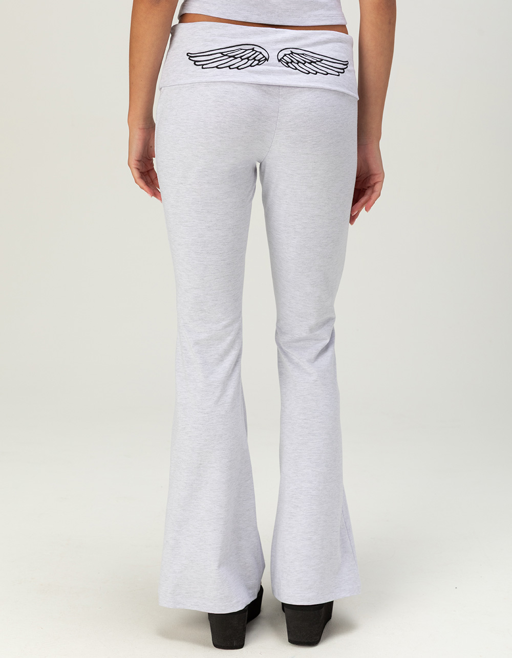 FULL TILT Angel Wing Womens Fold Over Flare Pants - HEATHER GRAY