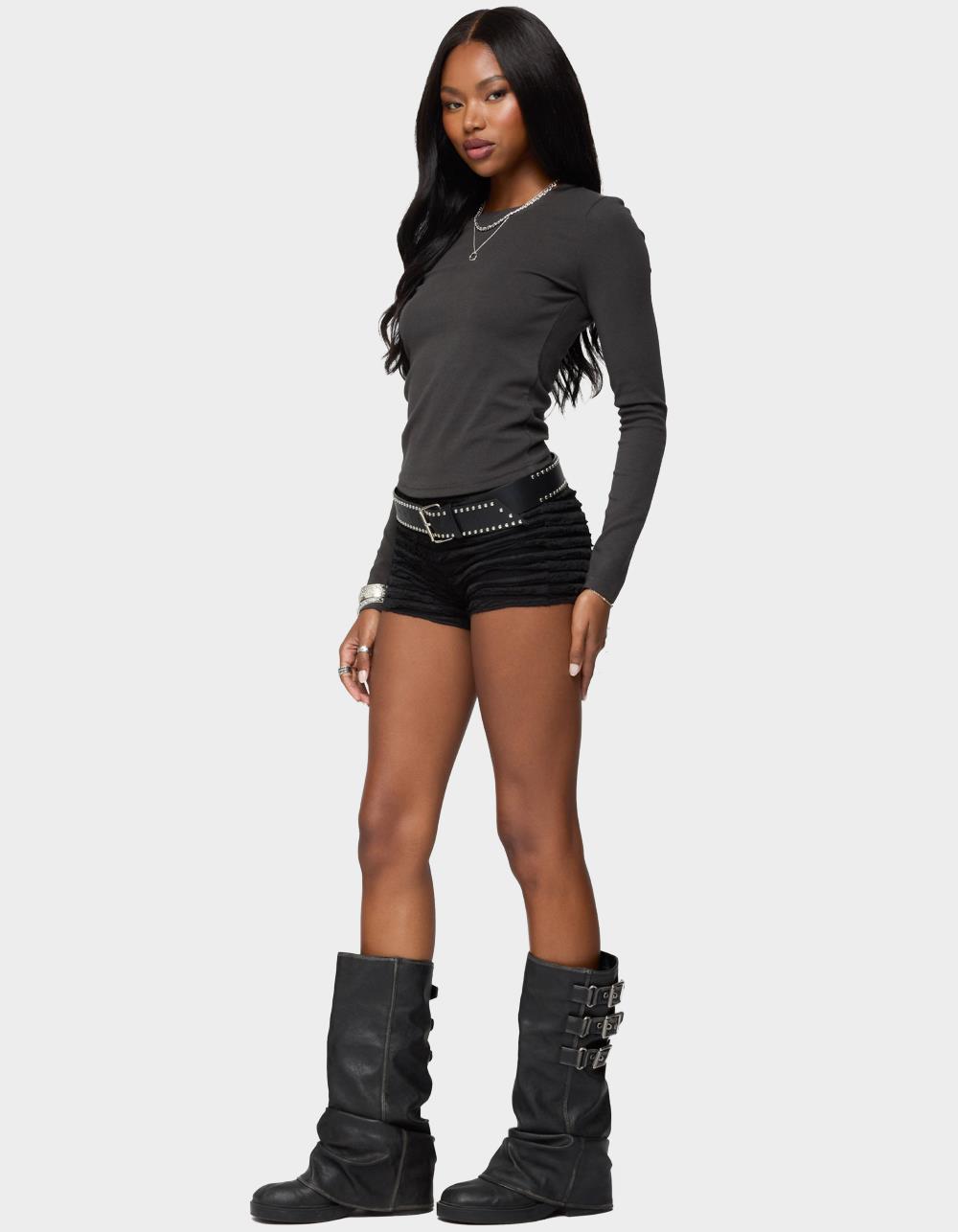 EDIKTED Daphne Ribbed Long Sleeve Tee - GRAY