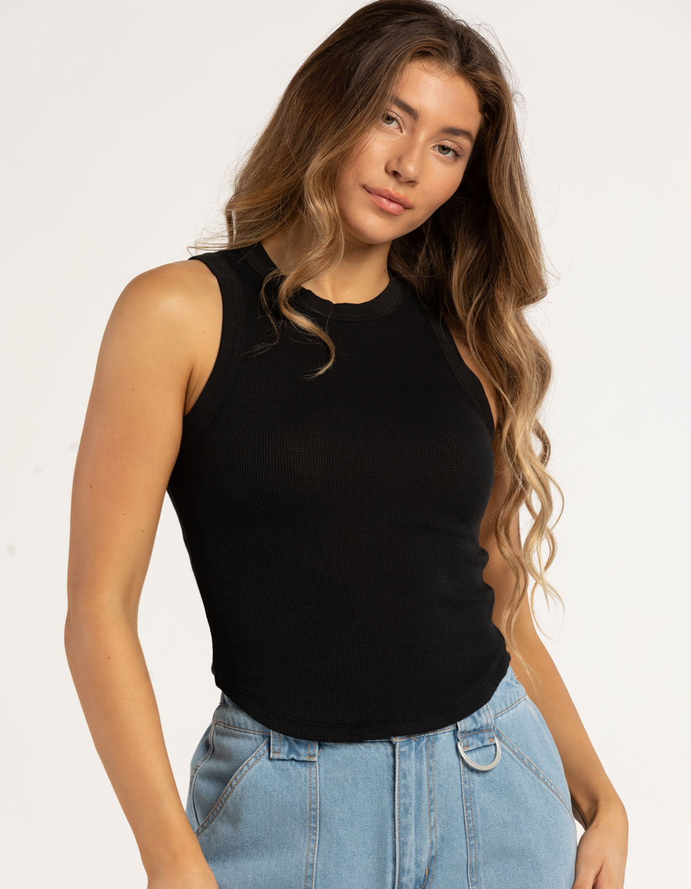 HEART & HIPS High Neck Womens Long Tank Top BLACK Tillys