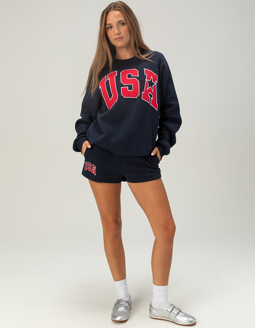 HAPPY CAMP3R USA Womens Sweat Shorts - NAVY